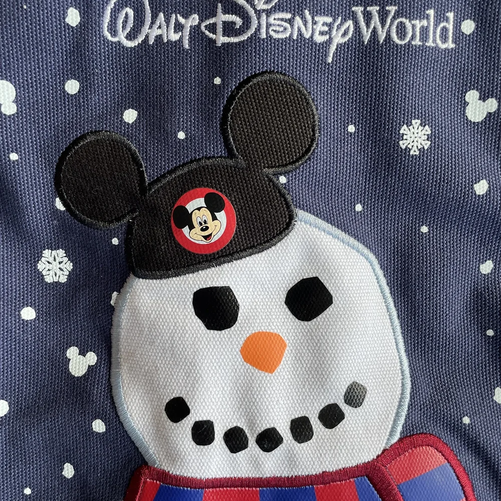 Disney Parks Mickey Mouse Snowman Christmas Holiday Canvas Tote Bag‎